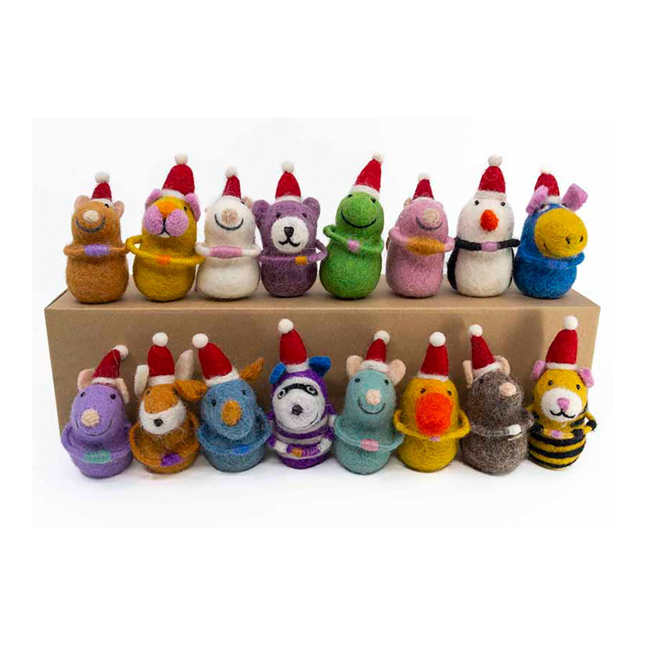 Felt animals with Christmas hat made of felt colorful 16-fold, 