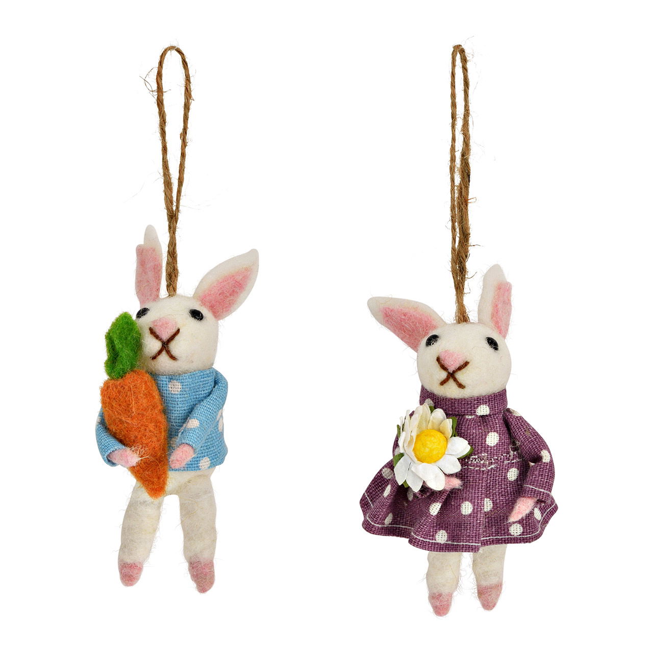 Felt/textile hanger rabbit, 2-fold, white/blue/purple (W/H/D) 4x10x3cm