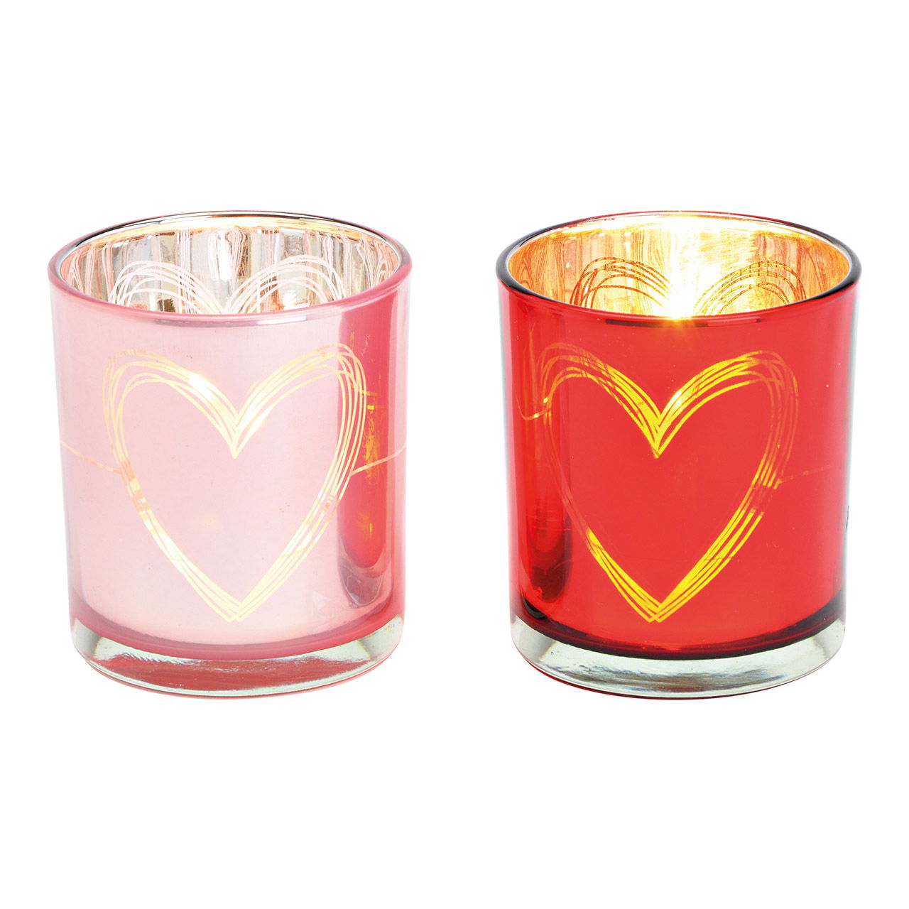 Windlicht Herz Dekor aus Glas Rosa, Rot 2-fach, (B/H/T) 7x8x7cm Windlicht Herz Dekor aus Glas Rosa, Rot 2-fach, (B/H/T) 7x8x7cm