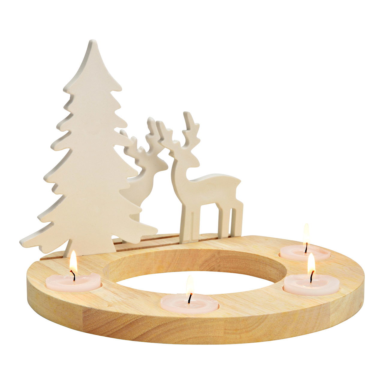 Decorazione dell'Avvento albero/cervo in porcellana/legno, bianco (L/H/D) 23x17x23cm