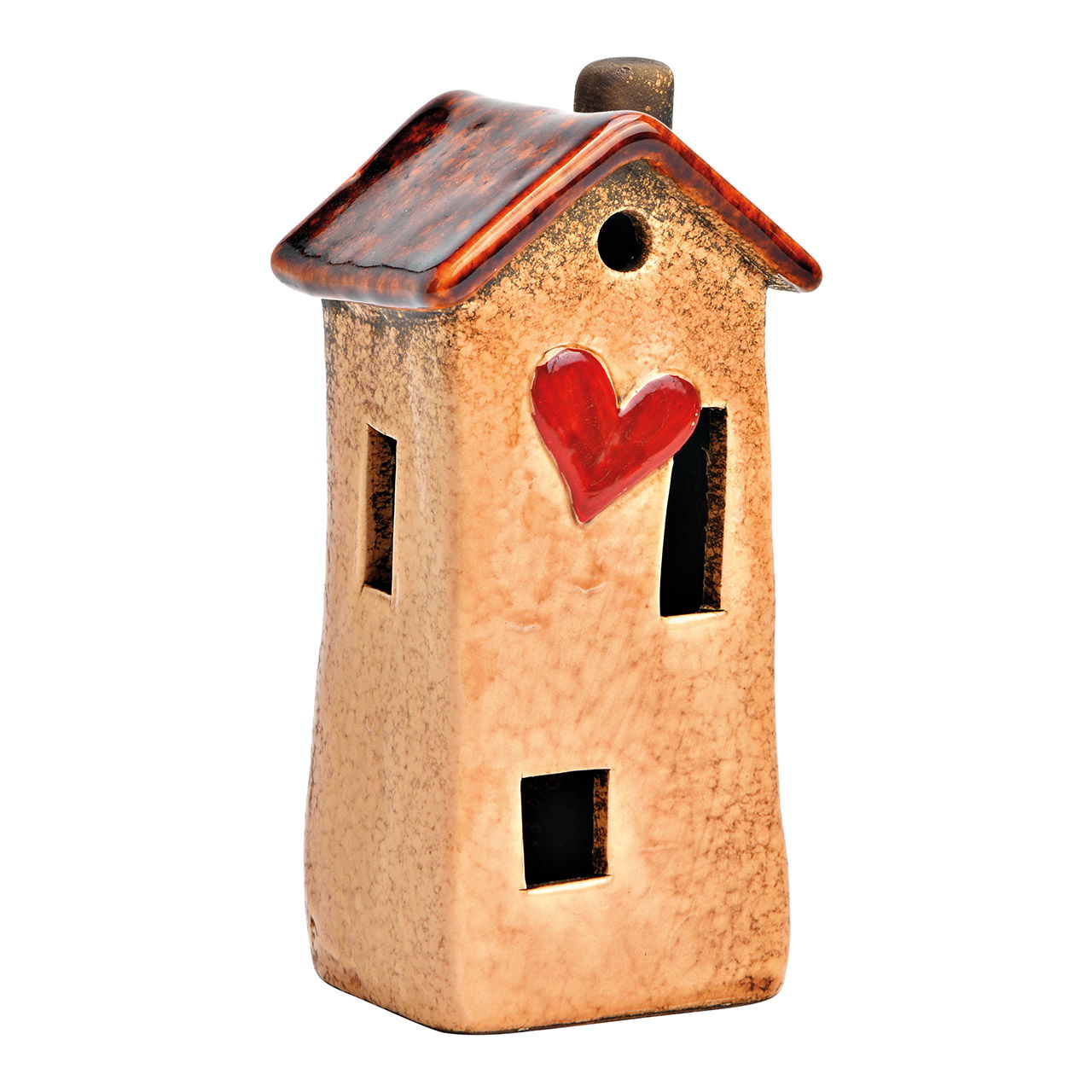 House with heart ceramic brown (W/H/D) 6x14x6cm