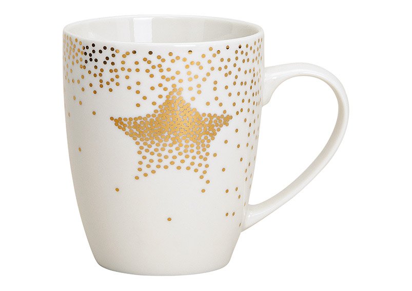 Tazza motivo stella d'oro in porcellana bianca 300ml (L/H/D) 11x10x8cm