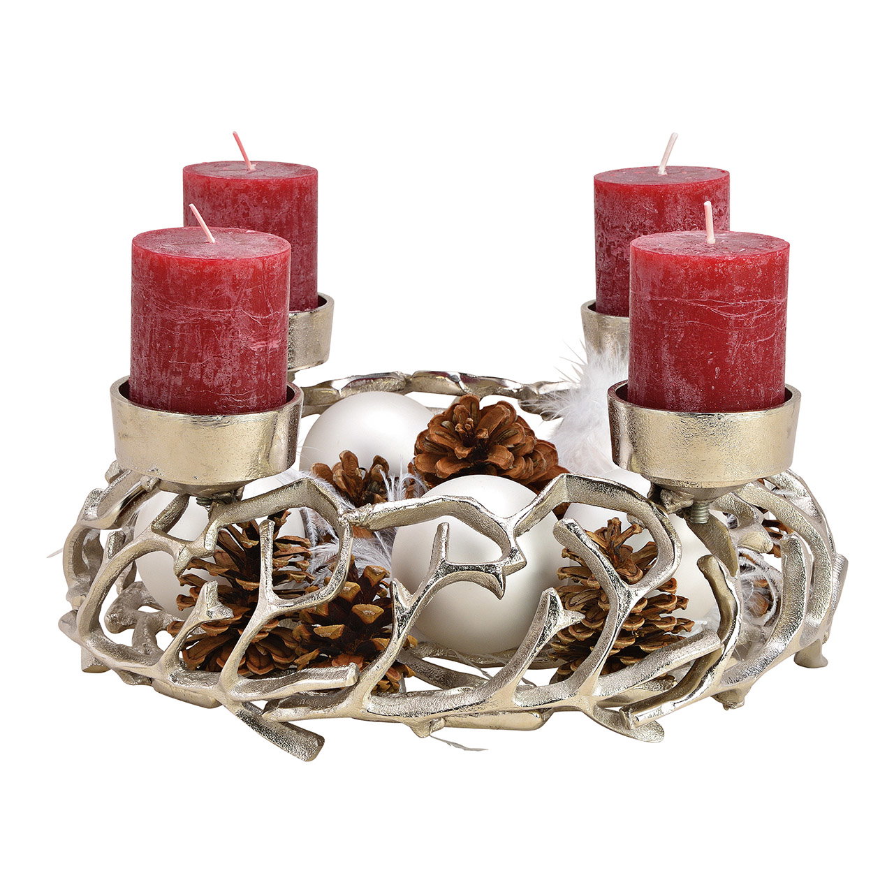 Adventskranz aus Metall, Silber (B/H/T) 38x15x38cm Kerze