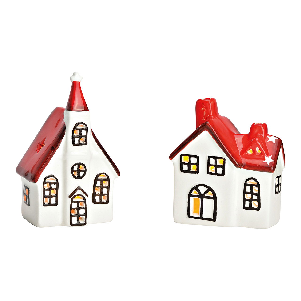 Porte-bougie à chauffe-plat Maison en céramique blanche, rouge 2 fois, (L/H/P) 8x13x6cm Porte-bougie à chauffe-plat Maison en céramique blanche, rouge 2 fois, (L/H/P) 8x13x6cm