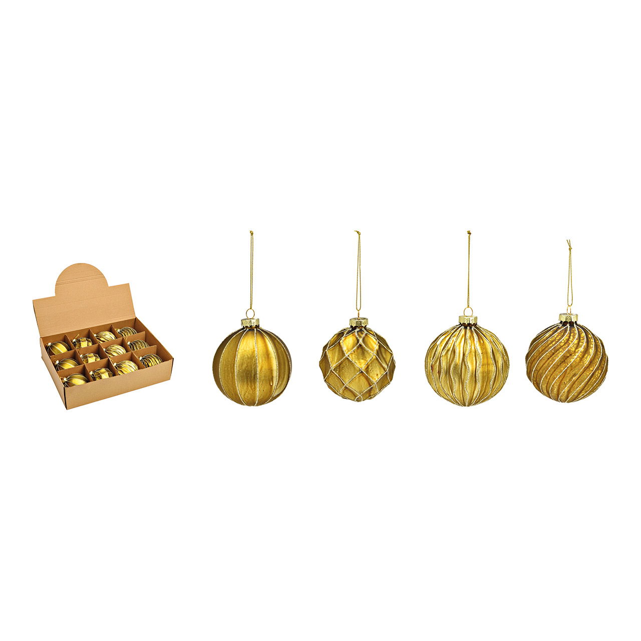 Glass Christmas bauble, 4-fold, gold Ø8cm