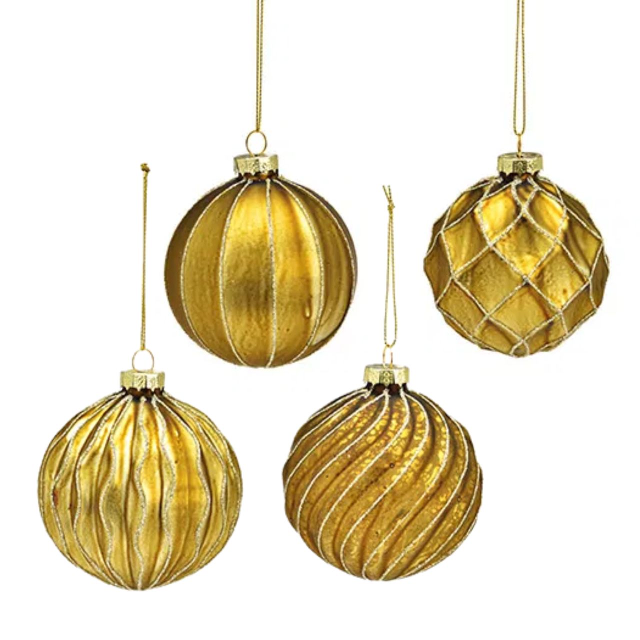 Weihnachtskugel aus Glas, 4-fach, Gold Ø8cm Zubehor, Ohrring, Schmuck, Gold