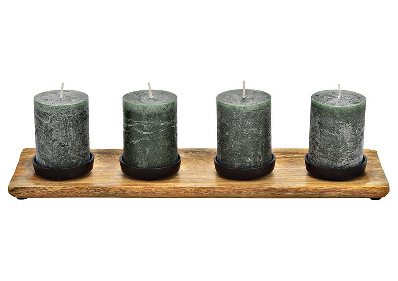 Advent arrangement, mango wood candle holder, metal brown, black (W/H/D) 45x3x15cm