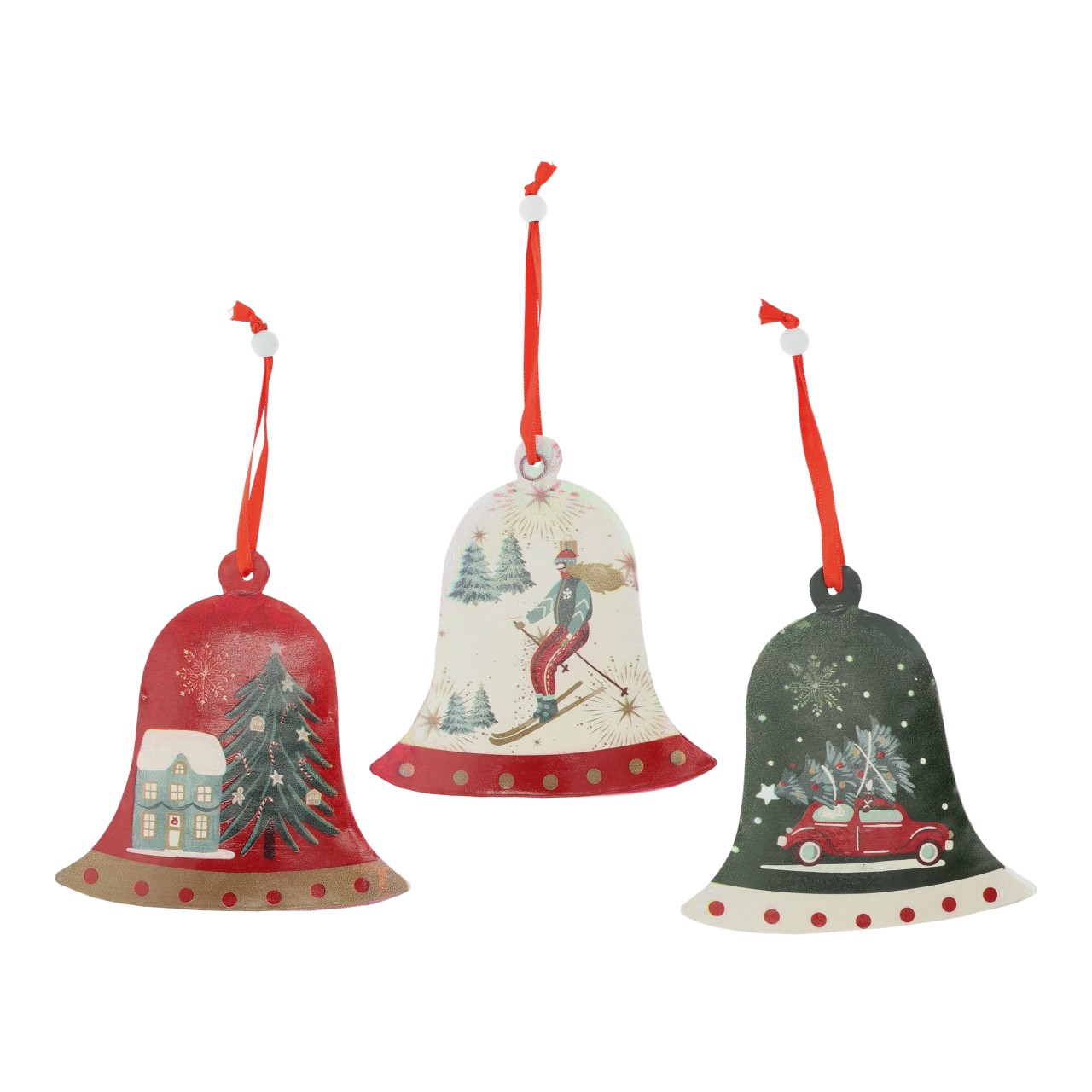 Hanging bell Christmas decor made of metal colorful 3-fold assorted (W/H/D) 12x12x2cm