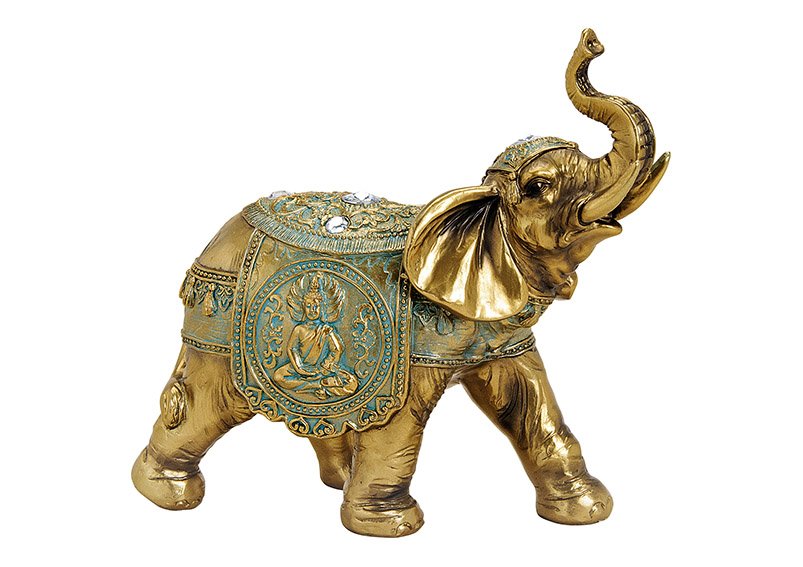 Elefant polyresin, gold color, 21x20x10cm