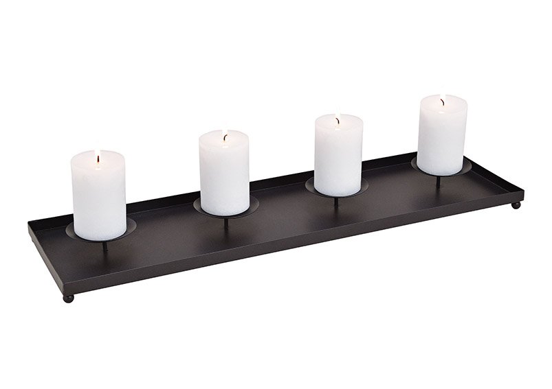 Adventsgesteck, Kerzenhalter für 4er Kerzen aus Metall Schwarz (B/H/T) 60x6x17cm