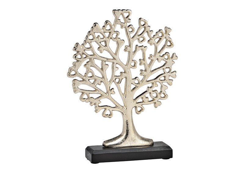 Aufsteller Baum auf Mangoholz Sockel aus Metall silber (B/H/T) 20x27x5cm
