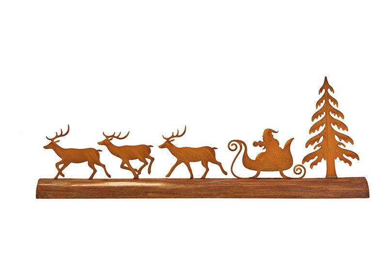 Stand Babbo Natale slitta, finitura arrugginita di metallo su base di legno Marrone (L/H/D) 46x16x5cm