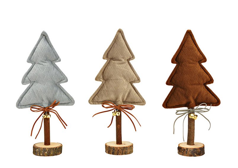Stand fir tree made of textile beige, brown, gray 3-fold, (W/H/D) 14x29x6cm
