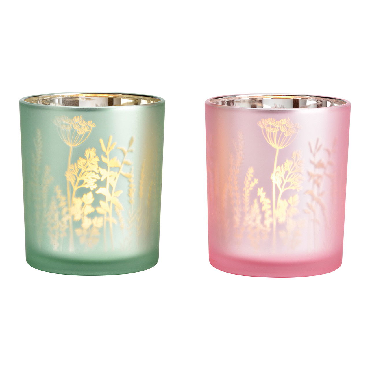 Photophore pré fleuri en verre vert, rose 2 fois, (L/H/P) 9x10x9cm Töpferei