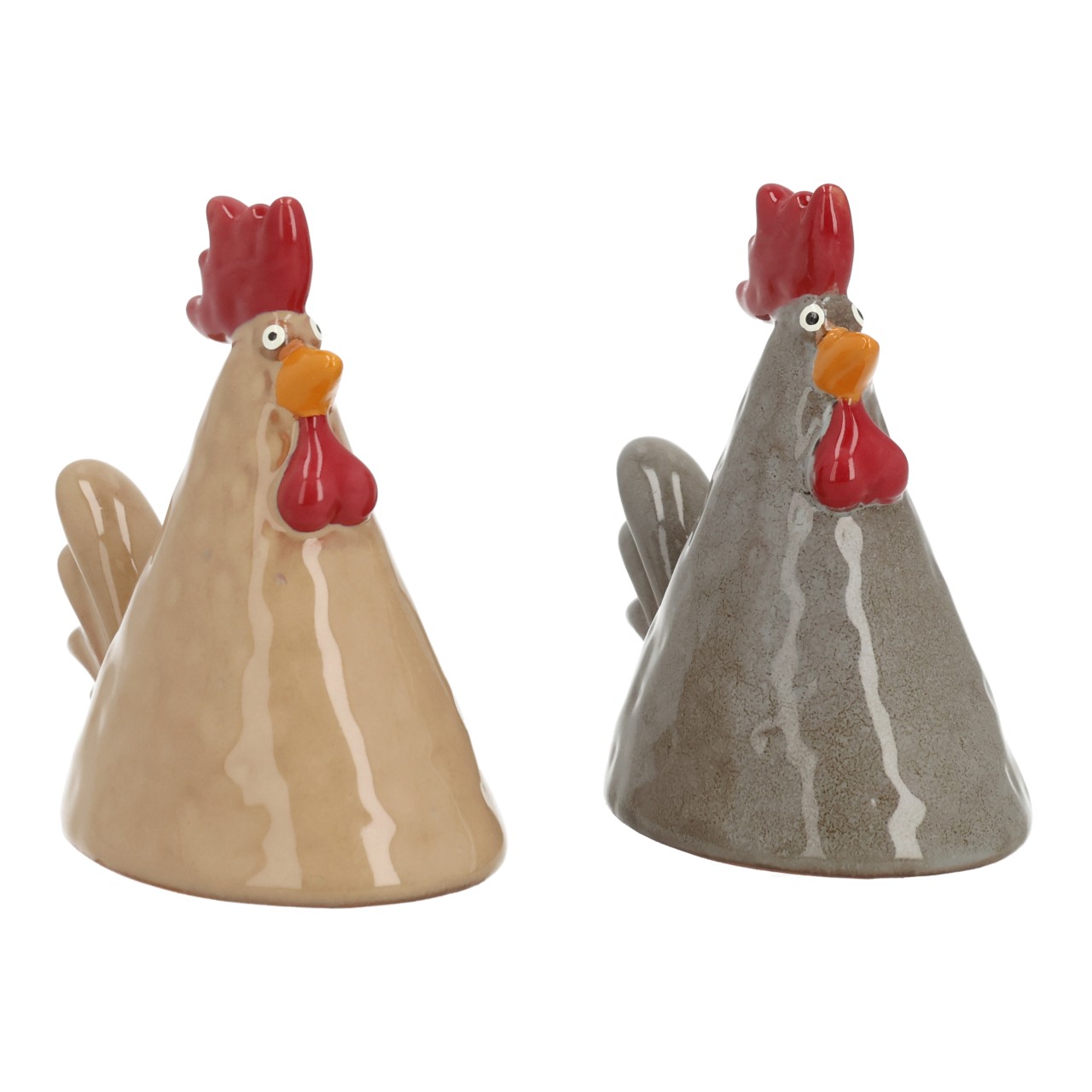 Pollo in terracotta, marrone/beige, assortimento doppio (L/A/P) 5x8x8 cm Huhn Figur, Keramik, Kräftige Farben, Huhn, Dekorfigur