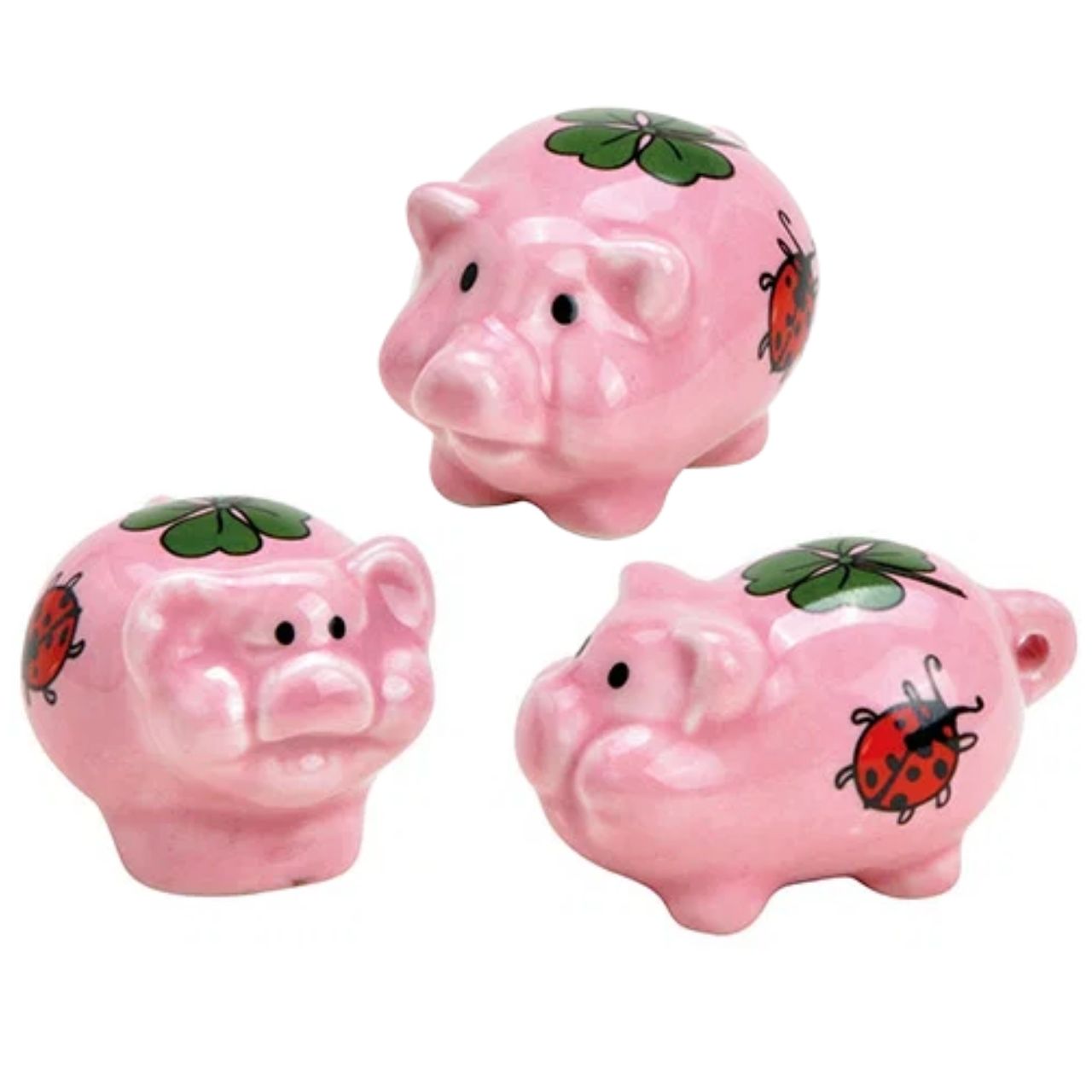 Mini geluksvarkentje van porselein 3 verschillende kleuren. Roze/roze (B/H/D) 5x3x3cm Schweinchen, Sparschwein, Spardose, Rosa, Marienkäfer