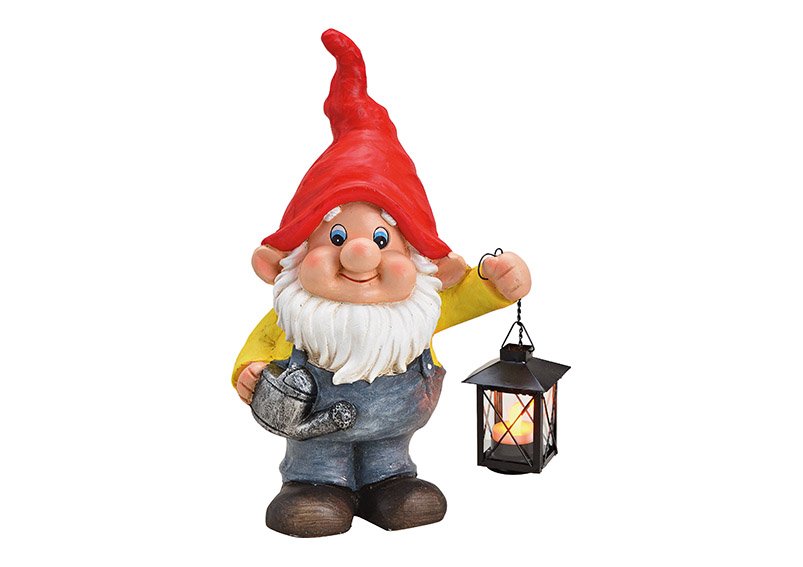 Garden gnomes with metal lantern for tea light, made of magnesia, metal, glass colorful 24x40x15cm