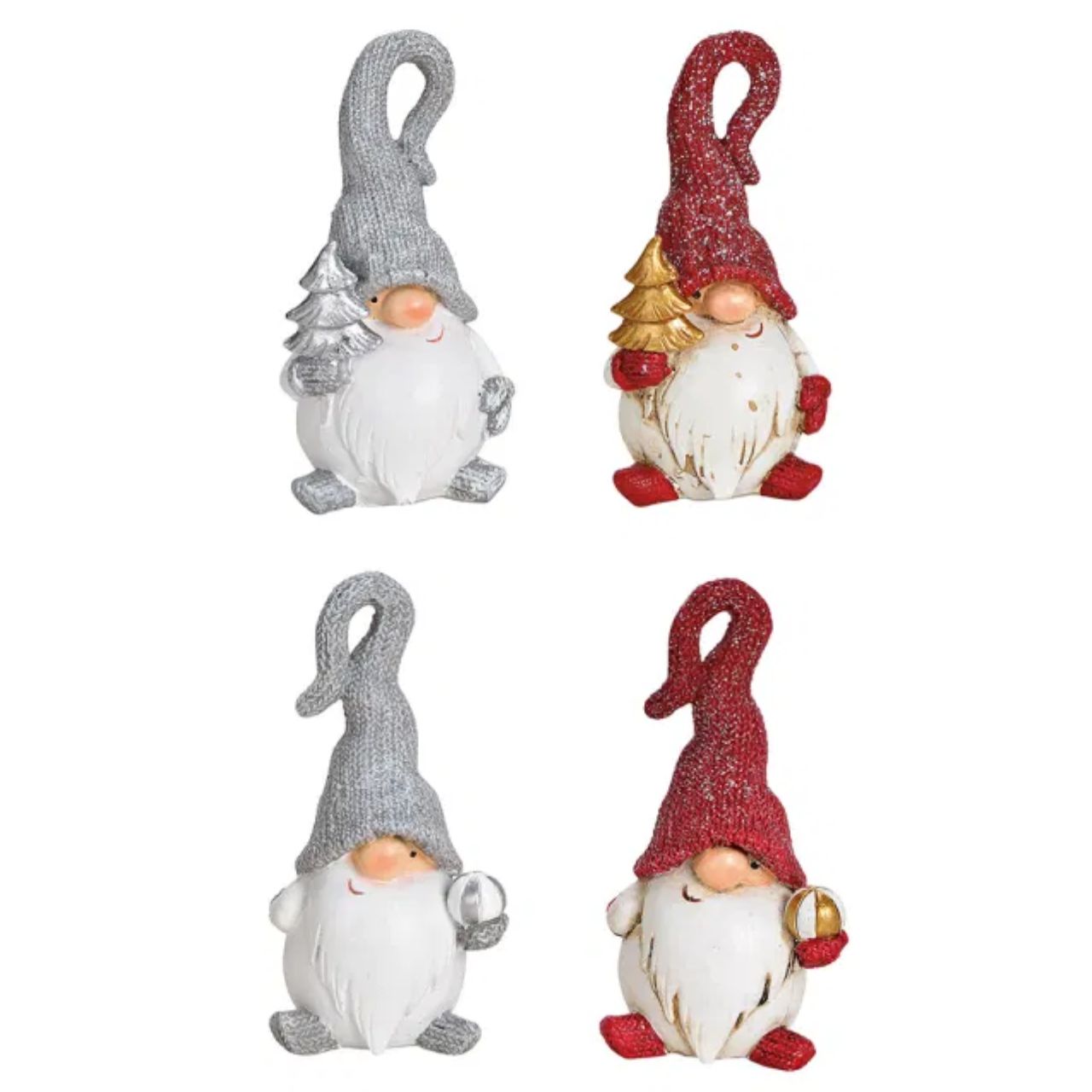 Gnomo de polietileno rojo, gris 4 pliegues, (A/A/P) 5x11x4cm Figur, Gnom, Weihnachtsdeko, Glitzer, Gnomenschmuck