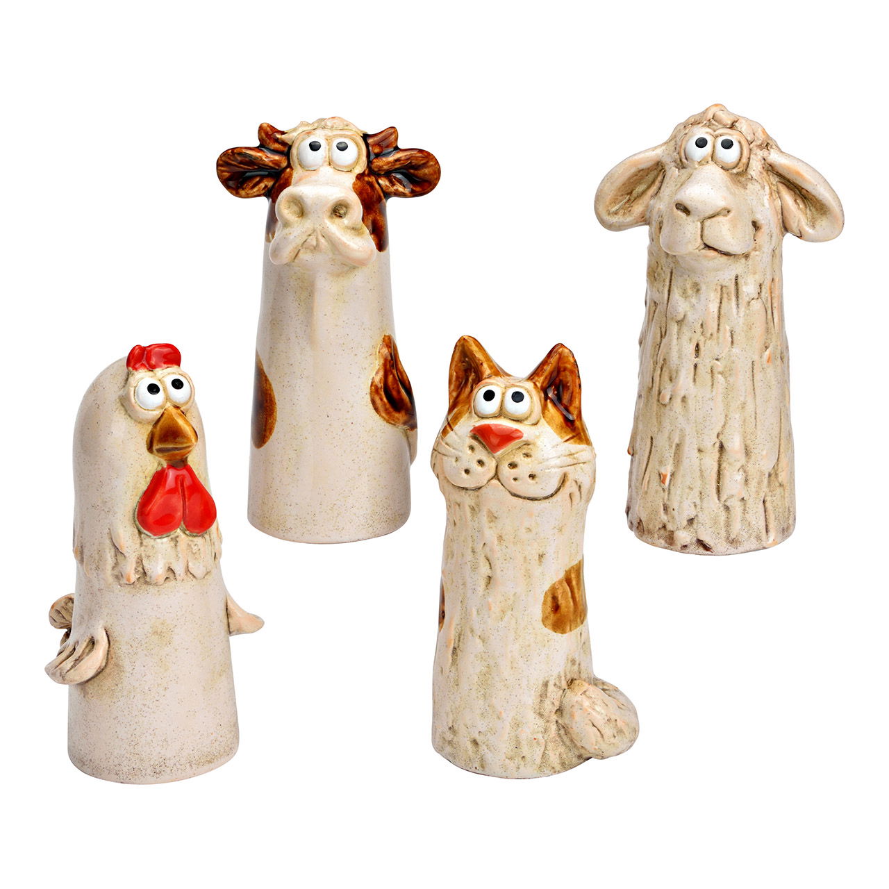 Kip/schaap/kat/koe van steengoed, 4-voudig, beige (B/H/D) 7x15x7cm Figur