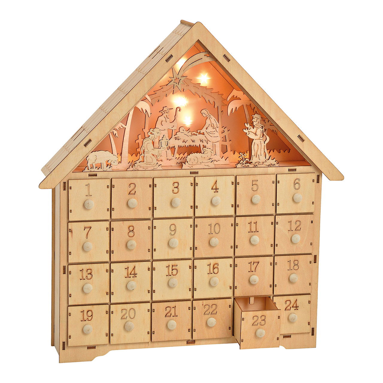 Calendario dell'Avvento con illuminazione in legno (L/H/D) 34x42x8cm