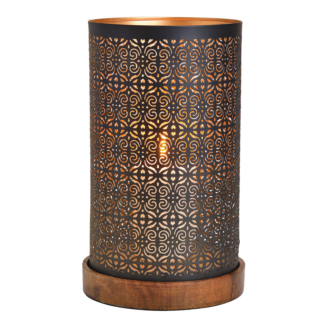 Windlicht auf Holzsockel  aus Metall Schwarz (B/H/T) 16x28x16cm Windlicht auf Holzsockel  aus Metall Schwarz (B/H/T) 16x28x16cm