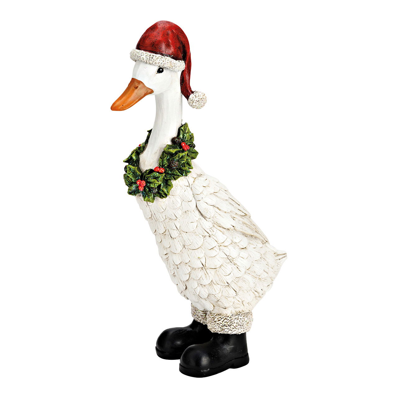 Christmas goose with cap and wreath made of white poly (W/H/D) 17x35x9cm