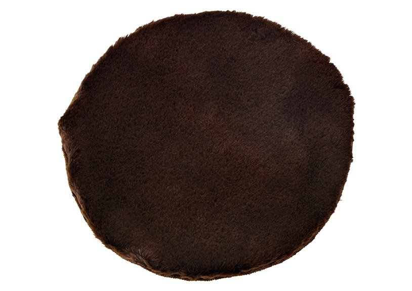 Seat cover rabbit fur faux polyester brown, Ø34cm