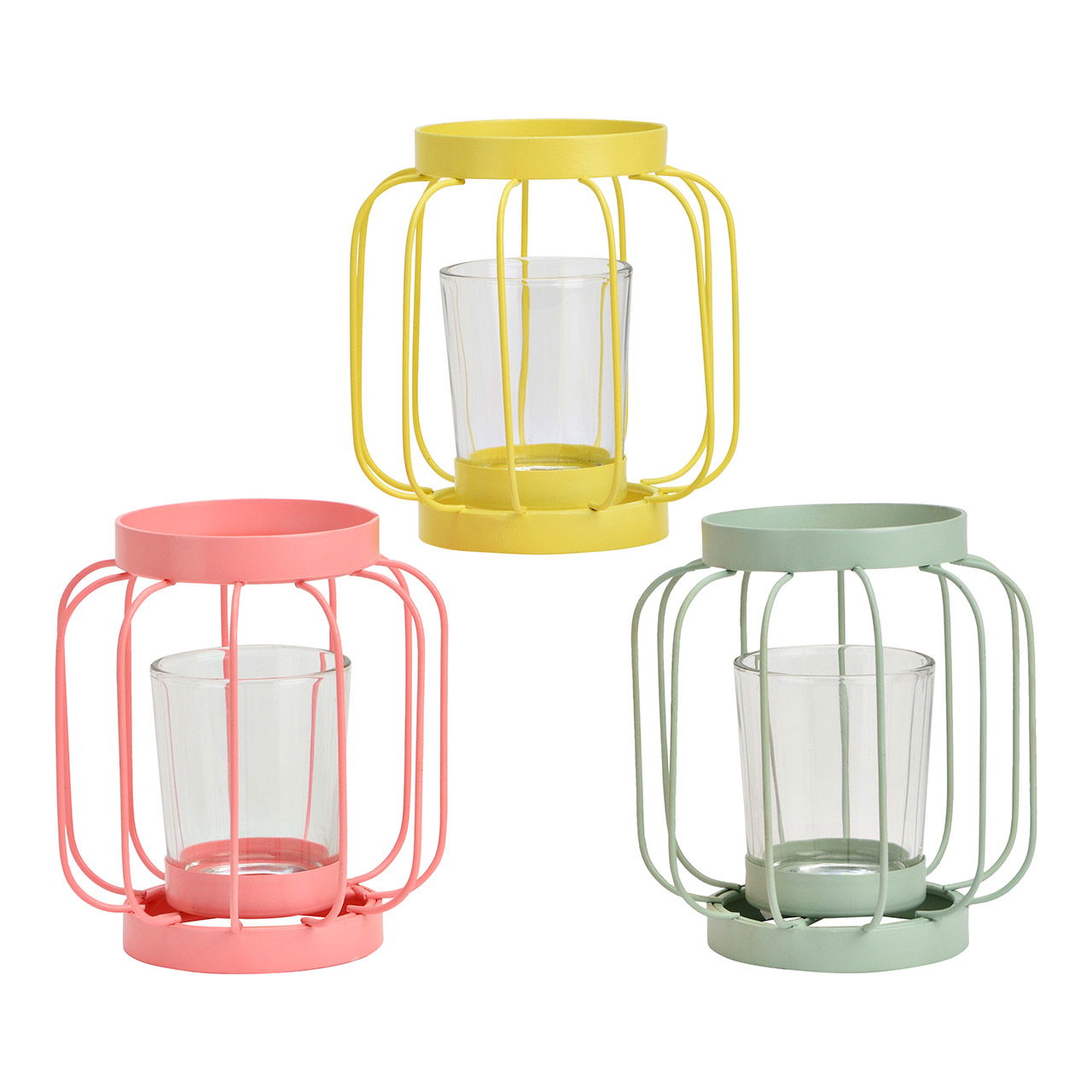 Bougeoir en métal/verre, triple, jaune/rose/vert (L/H/P) 11x12x11cm Gerät, Elektrisches Gerät, Mischer