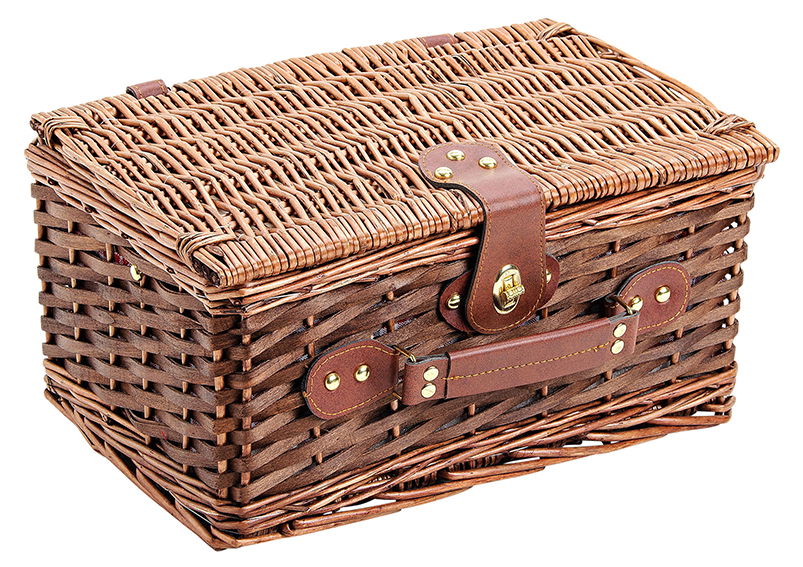 Picknickkorb für 2 Personen aus Weide, rot karriert, 11-teilig, (B/H/T) 36x18x25 cm