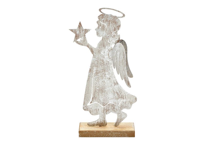 Présentoir ange en bois/métal argenté (L/H/P) 15x28x6cm