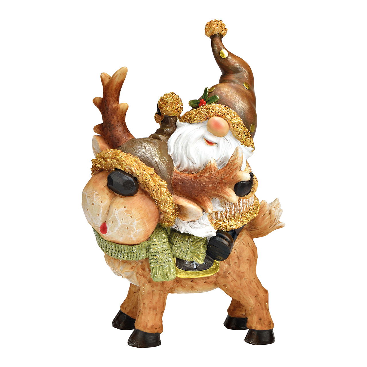 Gnome on elk made of poly brown (W/H/D) 15x23x9cm