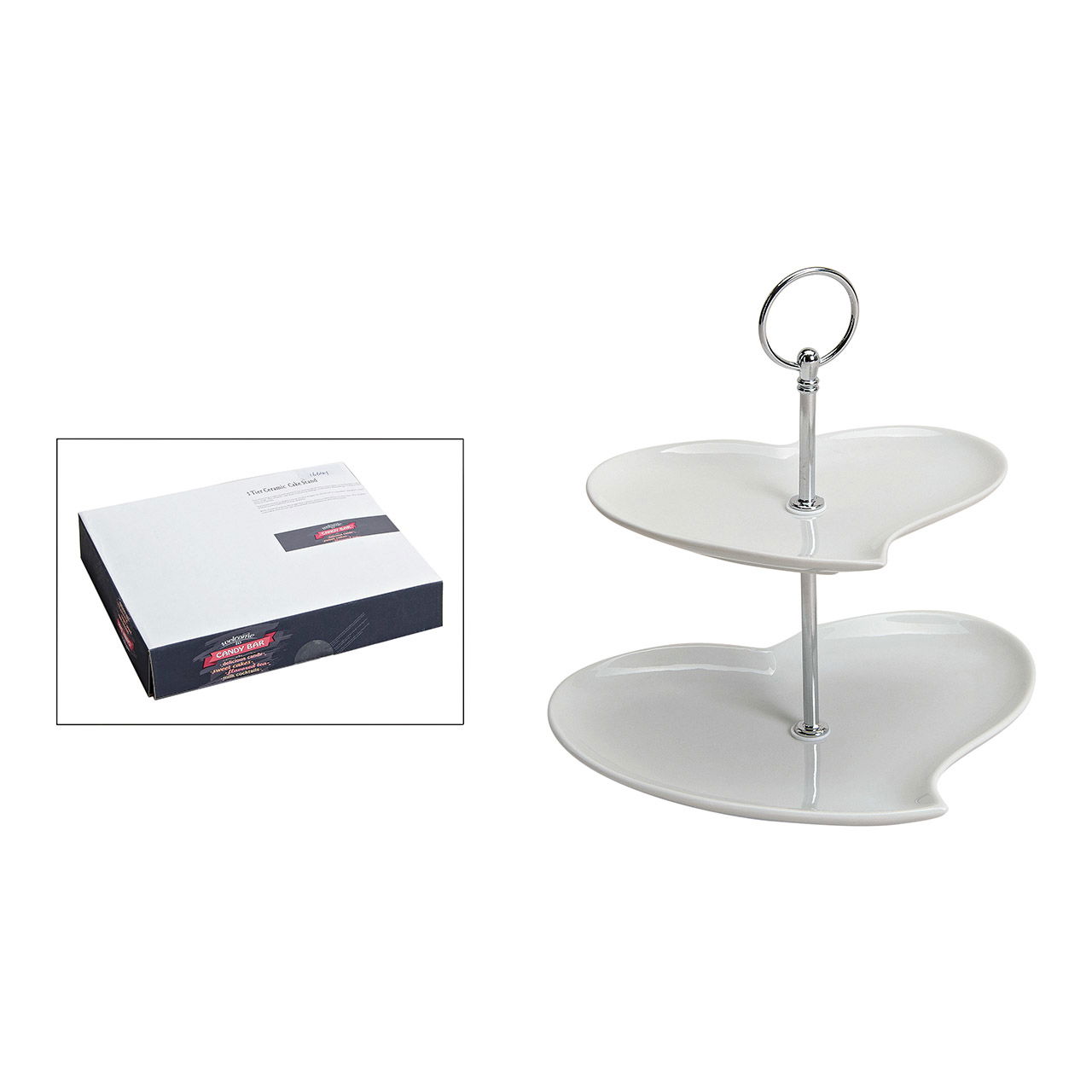 Etagere cuore con 2 livelli in bianco in porcellana (L/H/D) 20x24x19 cm