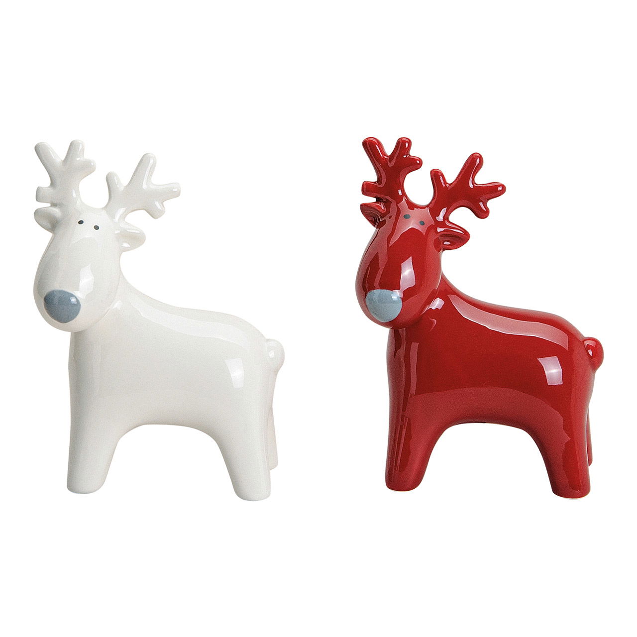 Elch in rot/weiß aus Keramik, 2-fach sortiert, B7 x T4 x H9 cm Figur, Tier, Hirsch, Säugetier, Tierwelt