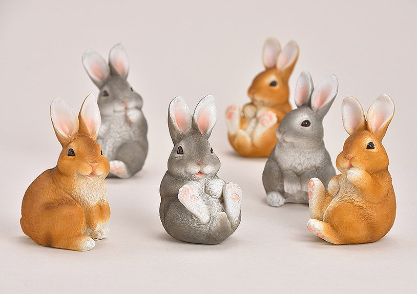 Hase aus Poly 6-fach sortiert, Braun/Grau, (B/H/T) 7x10x7cm Tier, Säugetier, Hase