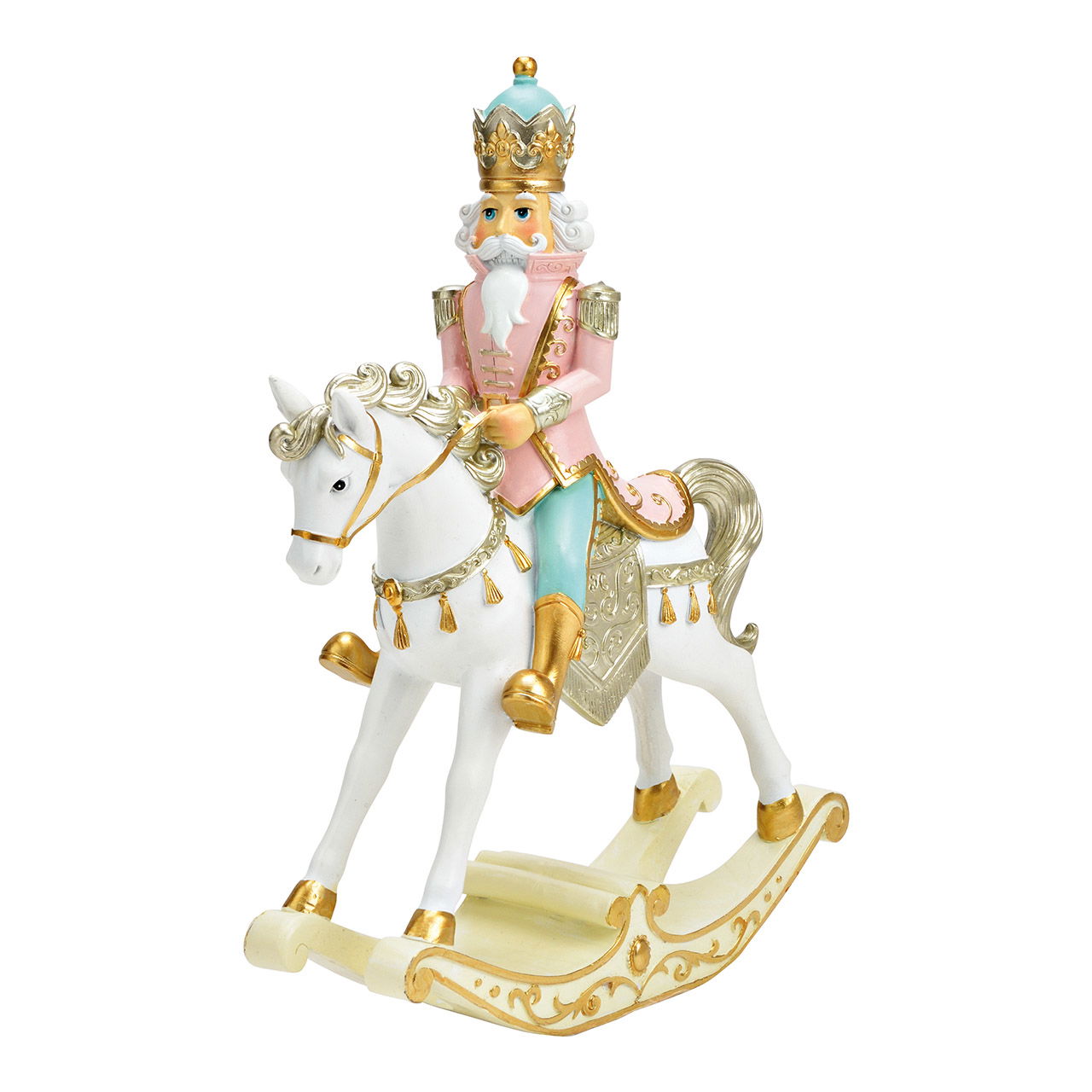 Rocking horse with Santa Claus made of poly white, pink (W/H/D) 22x29x8cm