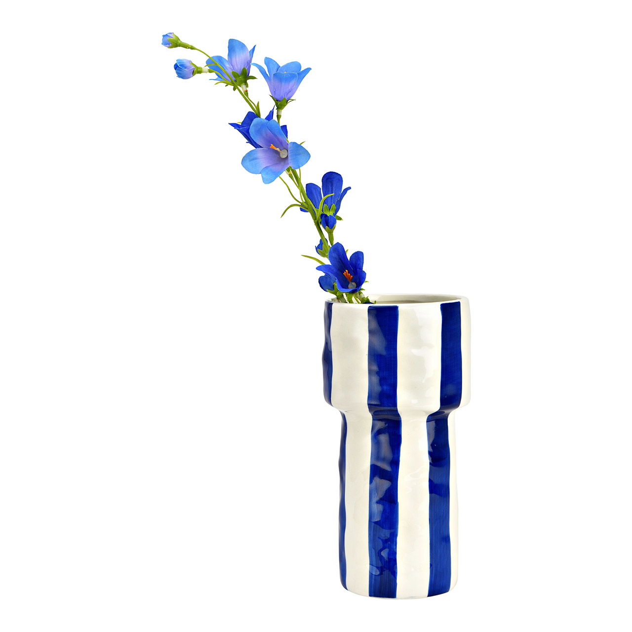 Striped ceramic vase (for dried flowers only), blue (W/H/D) 10x20x10cm