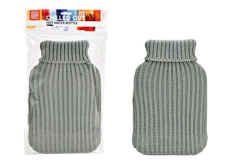 Bouillotte housse tricotée 2L en plastique gris (L/H/P) 21x32x2cm