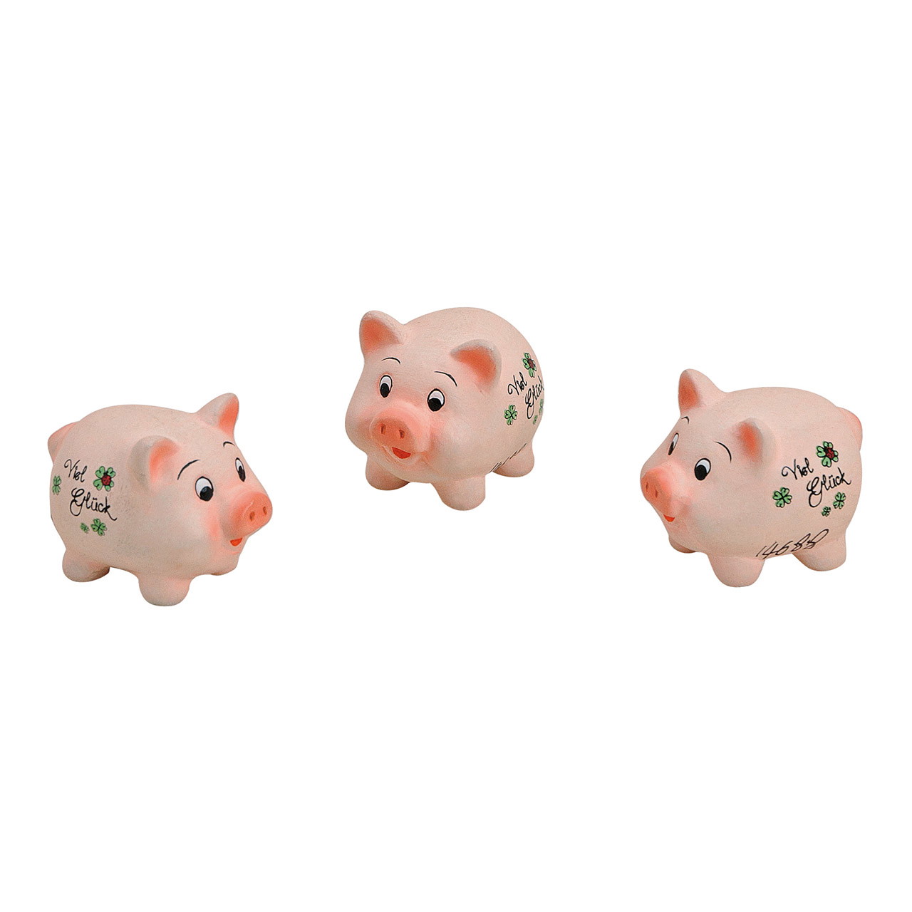 Mini Glücksschwein aus Keramik, „Viel Glück“, B4 x T3 x H3 cm Schwein, Miniaturskulptur, Porzellanfigur, rosa, Dekoration