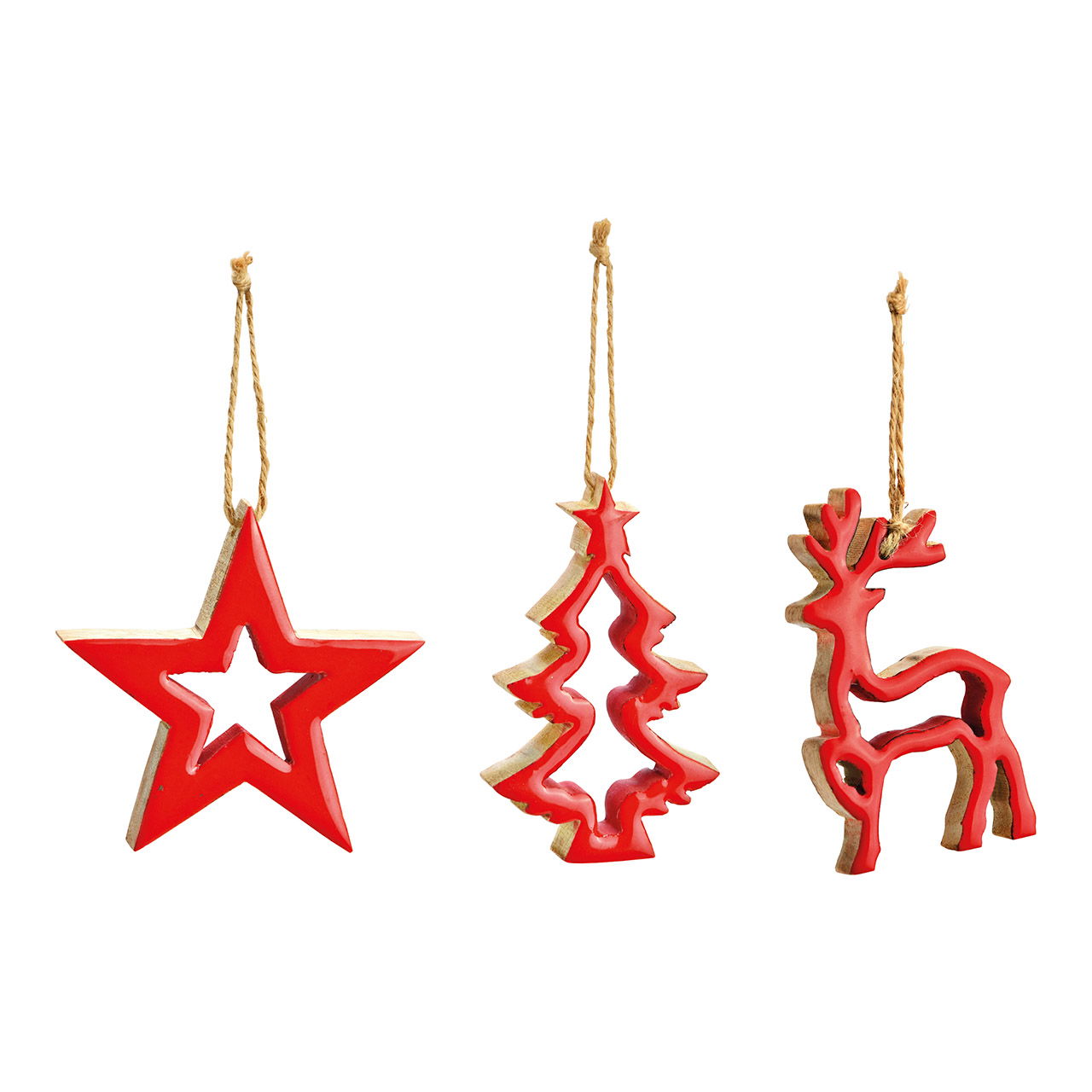 Hanger deer, star Christmas tree made of mango wood red 3-fold, (W/H/D) 10x10x2cm