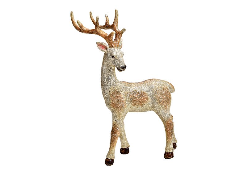 Deer with glitter, standing, made of poly champagne (W/H/D) 21x30x13cm