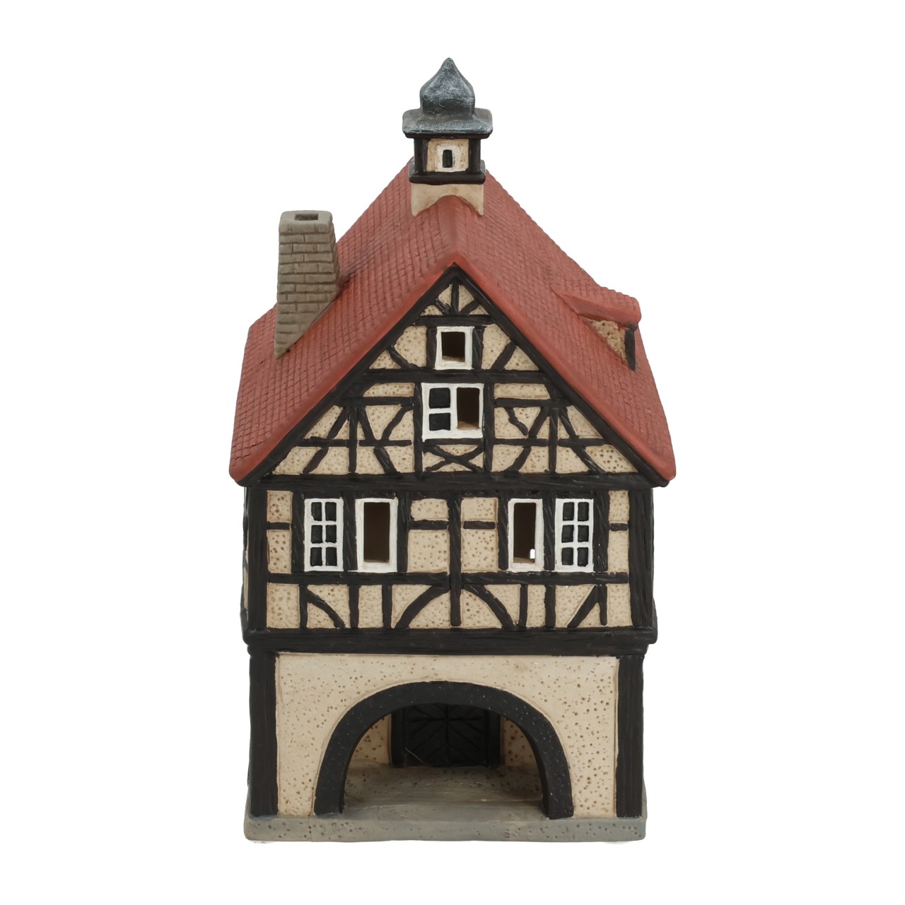 Wurm Lichthaus Fachwerkhaus Waiblingen aus Porzellan Bunt (B/H/T) 11x19.8x10.9cm Miniature Haus, Tudor Stil, Fachwerk, Rotes Dach, Schornstein