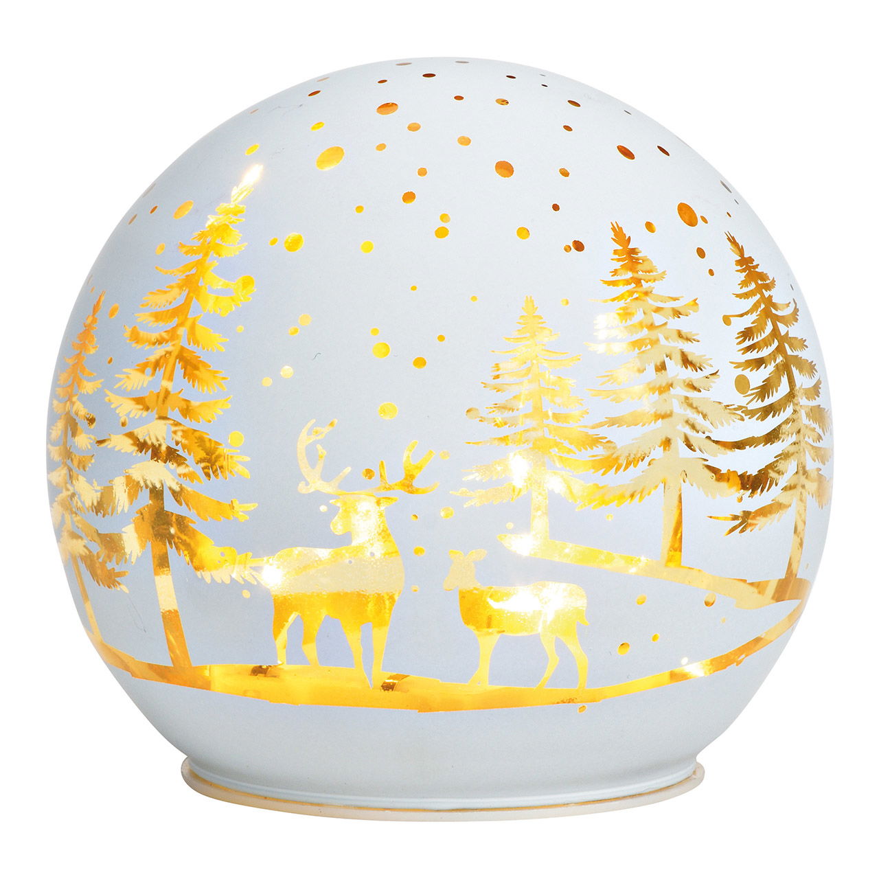 Bola de luz LED, decoración de bosque invernal, de cristal blanco mate (An/Al/Fo) 12x11x12cm con temporizador funcionamiento a pilas 3xAA no incluidas