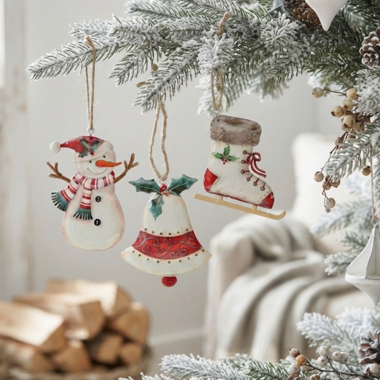 Appendino pupazzo di neve/skate/campana in metallo beige 3 assortiti (L/H/D) 8x8x1cm Weihnachtsdeko, Schneemann, Glöckchen, Schlitten, Hänger