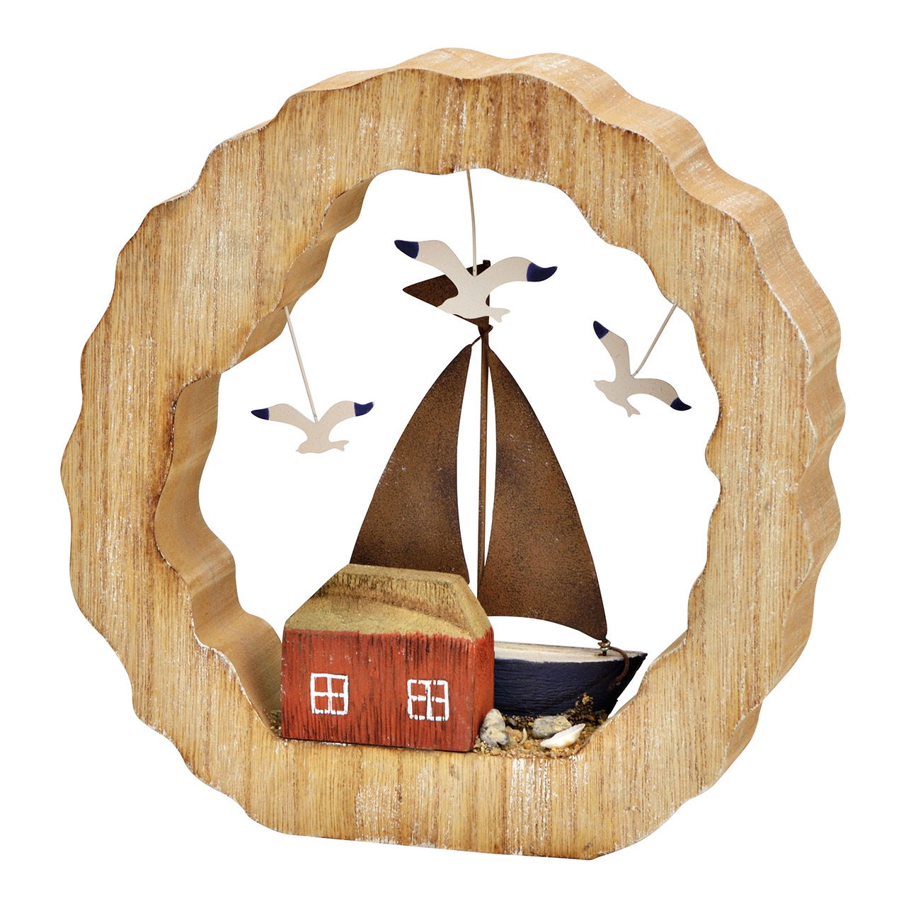 Sailboat stand in circle made of wood/metal blue (W/H/D) 21x21x4cm Sailboat stand in circle made of wood/metal blue (W/H/D) 21x21x4cm