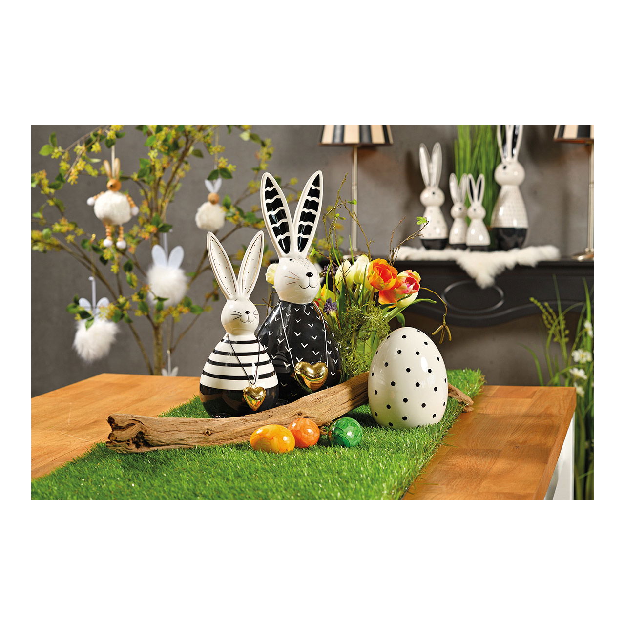 Hänger Hase aus Holz, Plüsch Pink/Rosa, grau, weiß 3-fach, (B/H/T) 7x13x7cm Blume, Blumen-Arrangement, Tabelle, Innenarchitektur, Pflanze im Topf