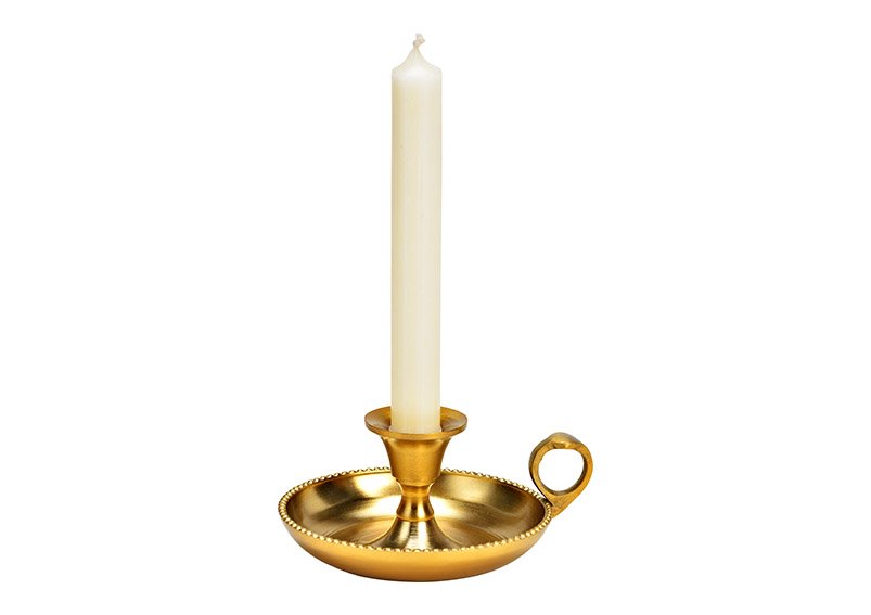 Metal candle holder gold (W/H/D) 14x7x12cm