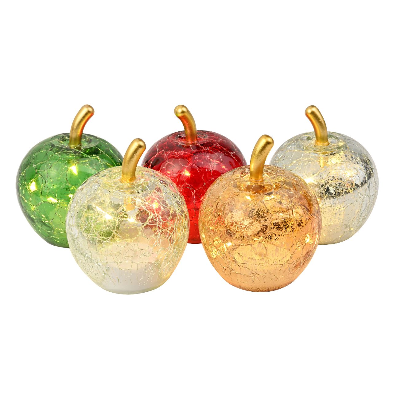 Pomme avec 5 LED en verre avec minuterie 5 fois, transparent, argenté, doré, rouge, vert foncé, (L/H/P) 7x9x7cm Zubehor