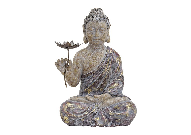Buddha sitzend in rot/braun aus Poly, B35 x T24 x H48 cm