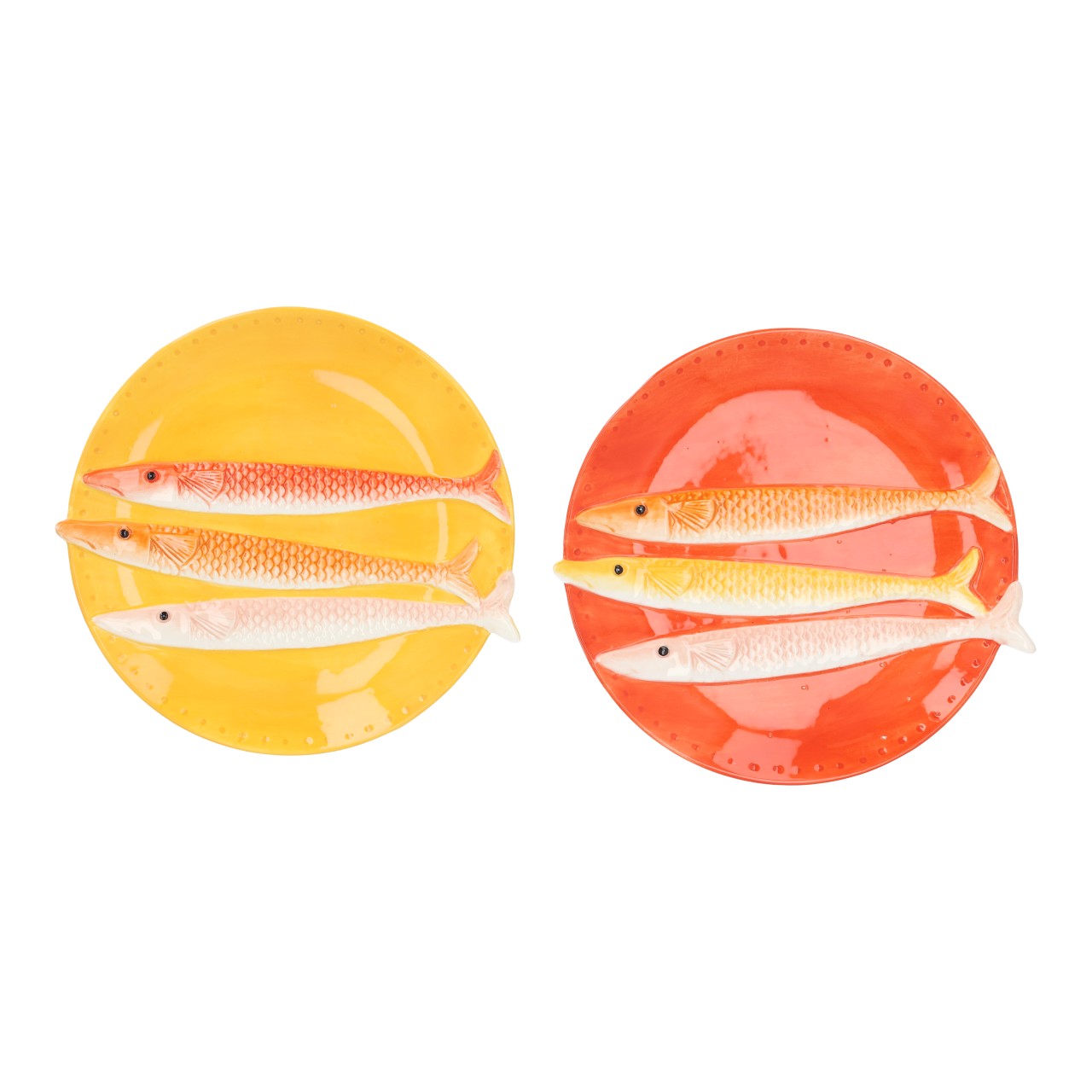 Deko Teller Sardinen aus Porzellan Orange 2-fach sortiert (B/H/T) 21x3x20cm Schalen, Servierplatten, Keramik, Orangetöne, Mehrere Schalen