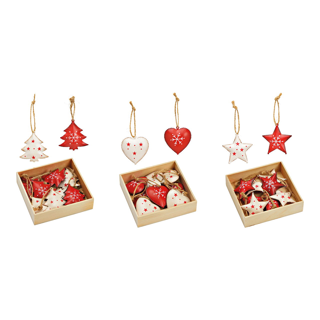 Appendino stella/cuore/albero di Natale in metallo, 3 pieghe, set di 8, rosso/bianco Ø5cm (L/H/D) 10x3x10cm